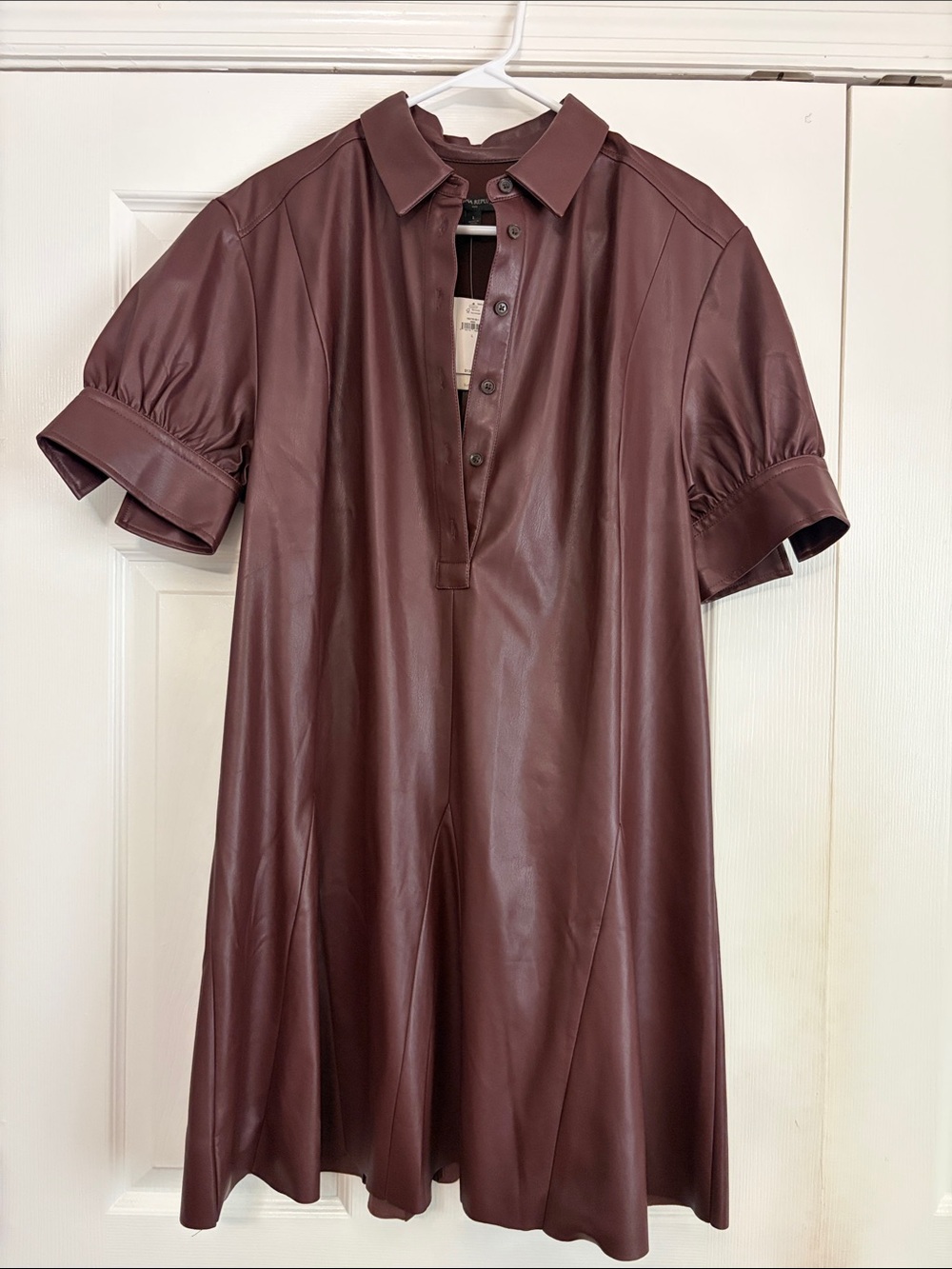Banana Republic Faux Leather Shirt Dress - Burgundy
